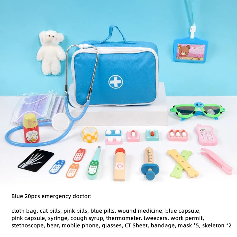 Wooden Doctor and Dentist Pretend Play Set for Kids, Educational Medical Role Play Toy