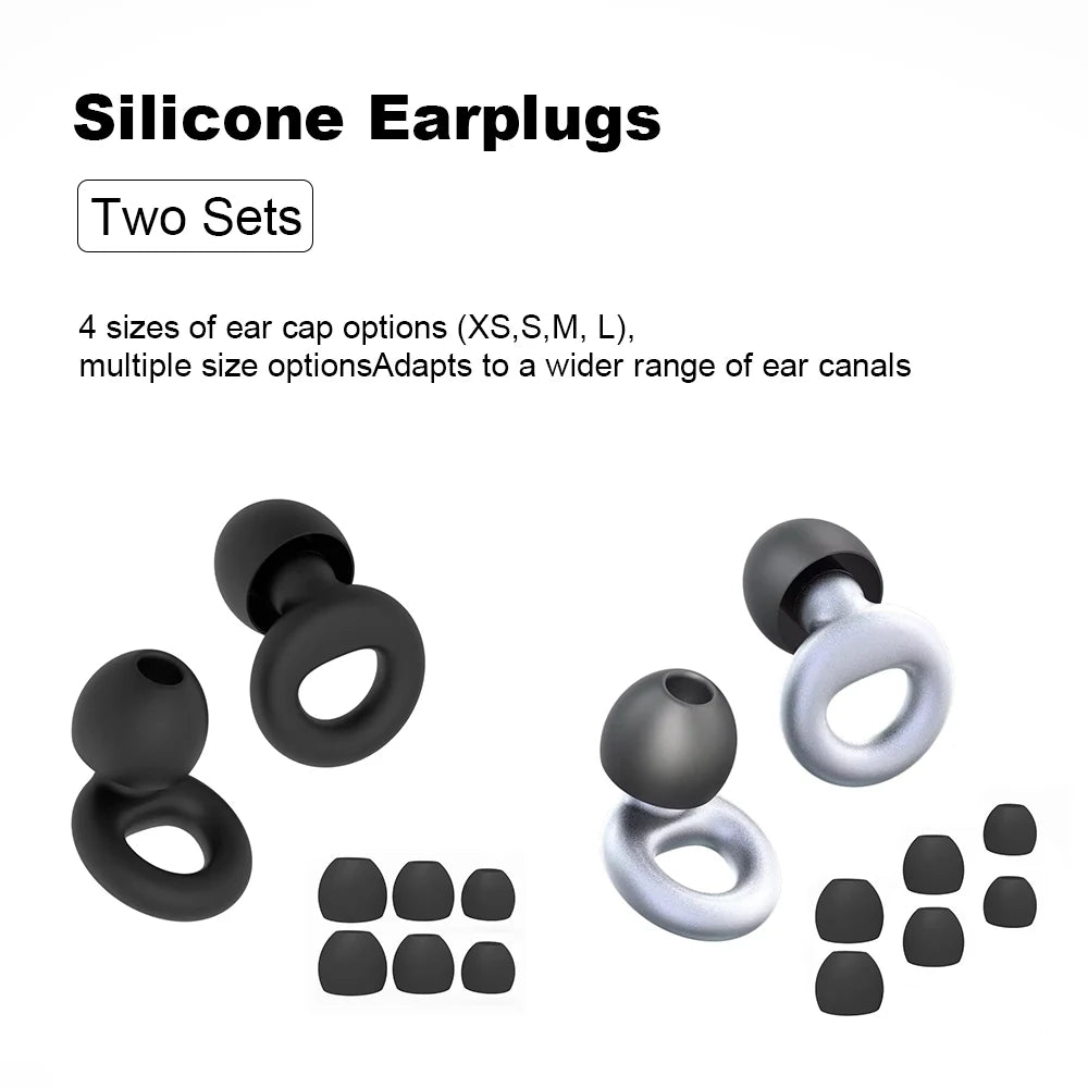 Silicone Earplugs 4 Pairs - Reusable Hypoallergenic Ear Plugs for Swimming & Sleep Noise Reduction (XS S M L)