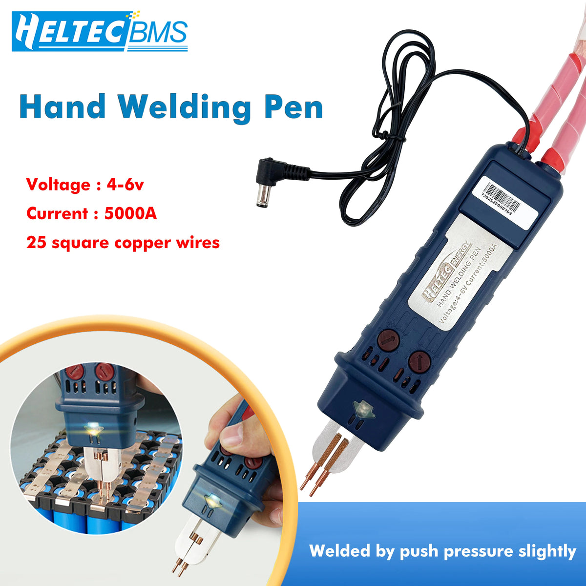 O-Type Spot Welding Pen for 18650/21700/32700 Battery Packs — 25 mm² Square Copper Cable
