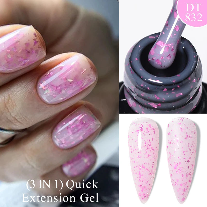 7ml Quick Extension Gel Nail Polish – Glitter Pink, Gold, Purple, Milky White | UV/LED Builder Gel for Nail Extensions