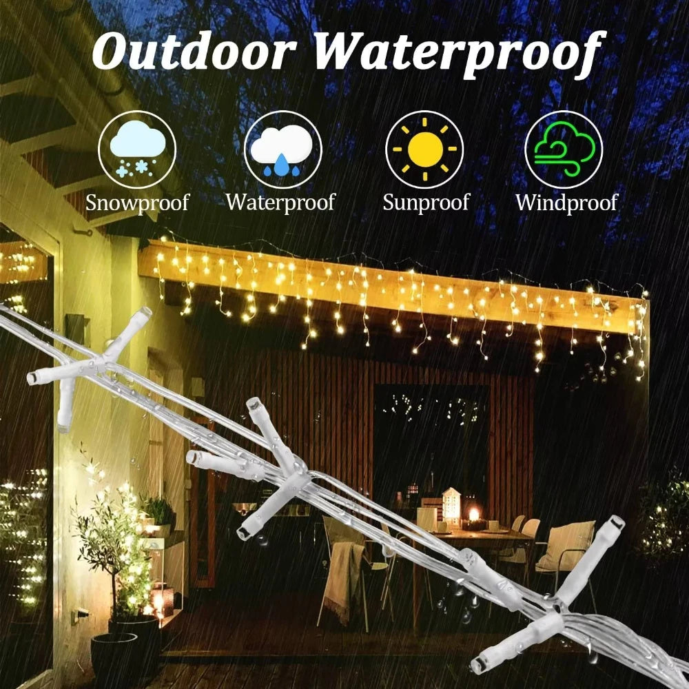 LED Icicle Curtain Lights 20 m (65.6 ft) 864 LED Outdoor Christmas Garland 24V Low-Voltage Waterproof