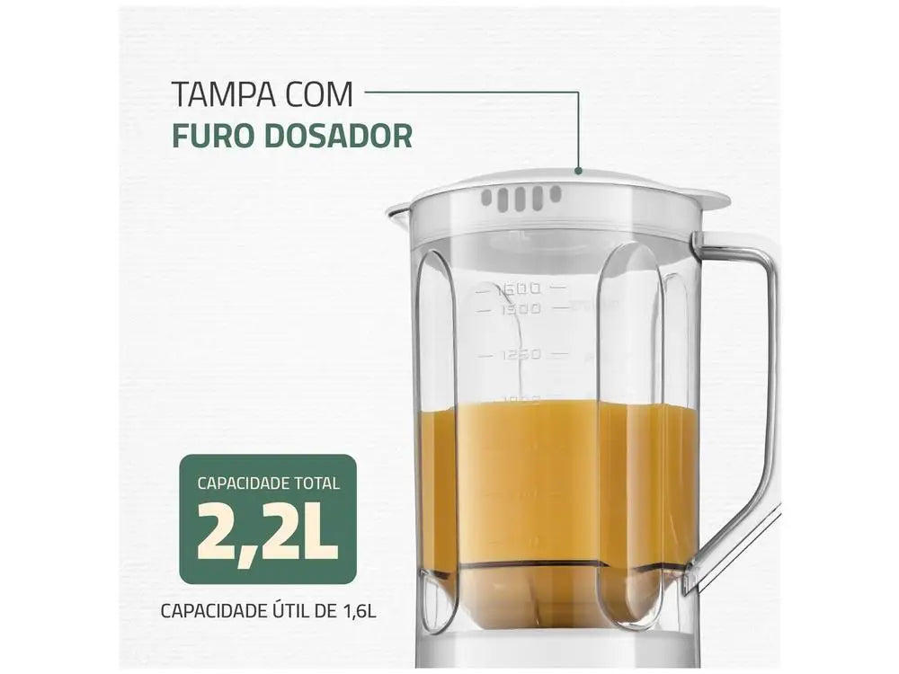 Glass Jar Blender 550W 2 Speeds + Pulse, 2.2L (74 fl oz) Total / 1.6L (54 fl oz) Usable, 4 Stainless Steel Blades, Self-Cleaning, White