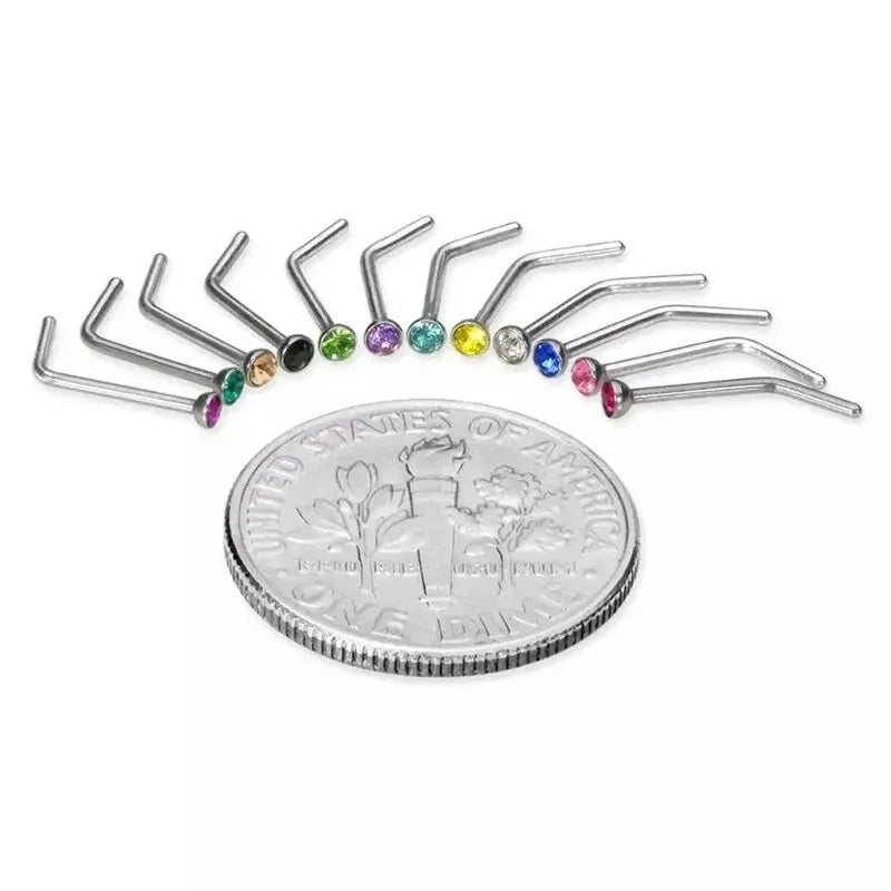 40/60-Piece Crystal 316L Stainless Steel Nose Piercing Kit - Straight L Studs & Helix Body Jewelry
