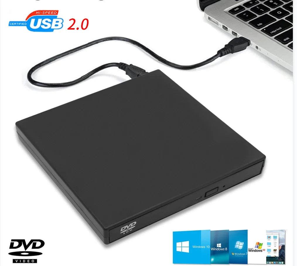 External USB 2.0 CD/DVD Optical Drive - Portable CD/DVD Reader for MacBook, Laptop & Desktop