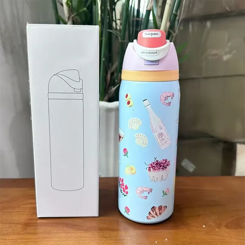 32oz (946ml) Stainless Steel Insulated Sports Water Bottle – Portable Vacuum Thermos, Football/Soccer Design