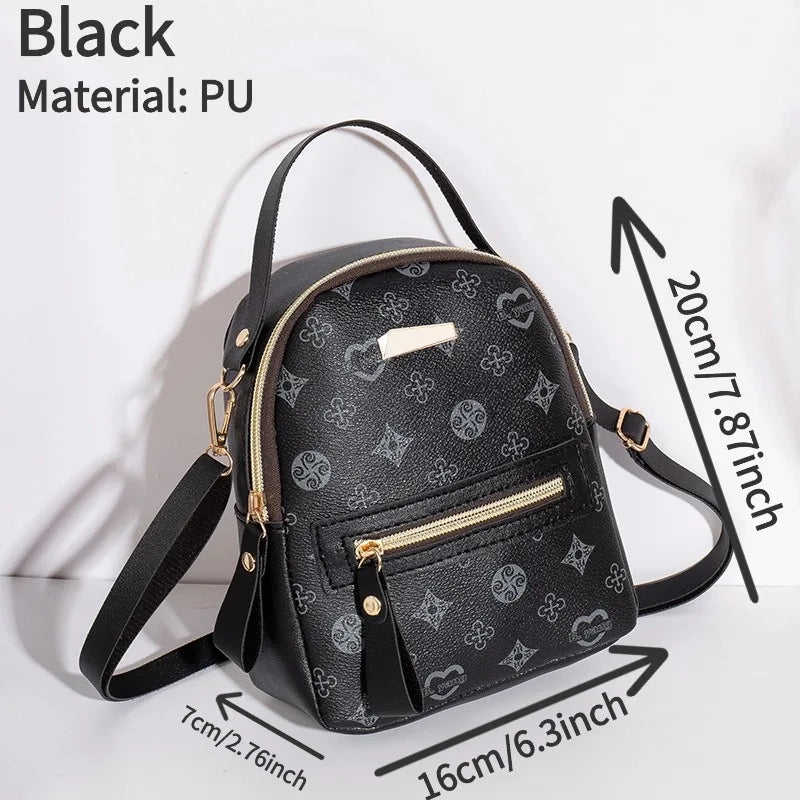 Flower Print PU Backpack for Women - Fresh Student School Bag