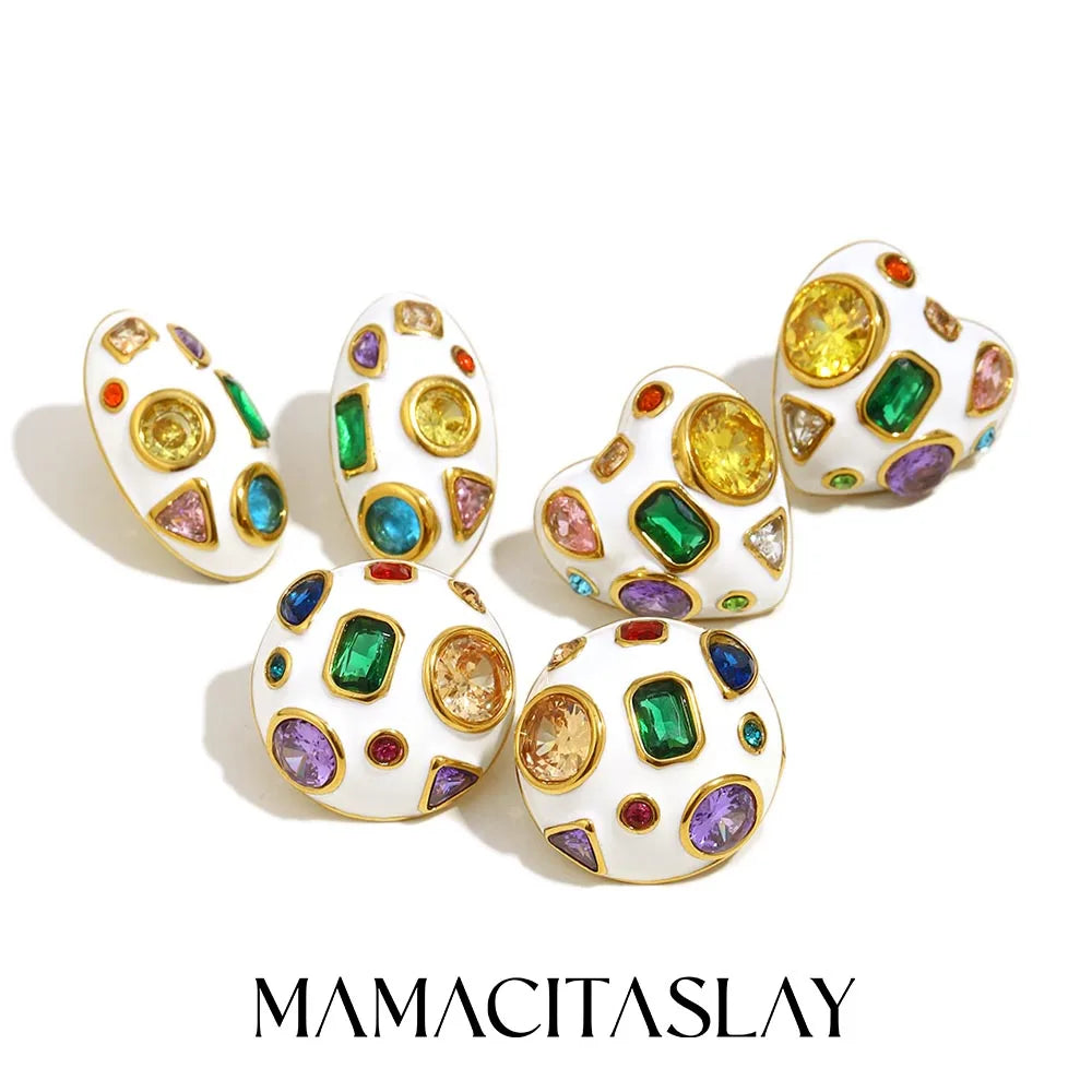 316L Stainless Steel Heart Zircon Stud Earrings - 18K Gold Plated Waterproof Hypoallergenic Women's Party Jewelry