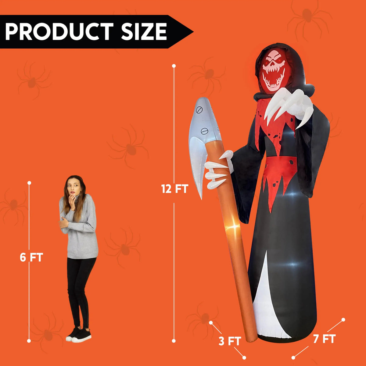 12 ft (3.66 m) Giant Grim Reaper Inflatable with Built-In LEDs and Scythe for Halloween Yard Outdoor Decoration
