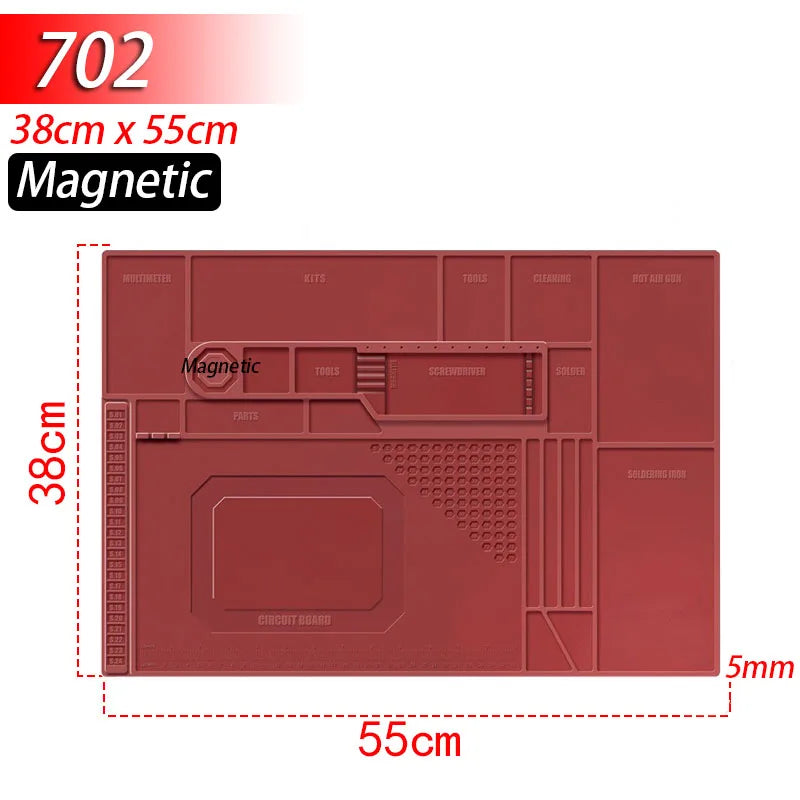 Silicone Soldering Mat Heat Resistant to 932°F (500°C) Anti-Static Magnetic Work Mat for Electronics Repair