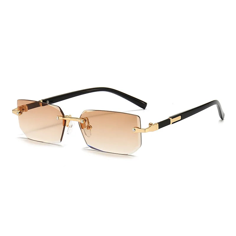 Rimless Rectangle Sunglasses for Women Small Frame Fashion Summer Travel Shades