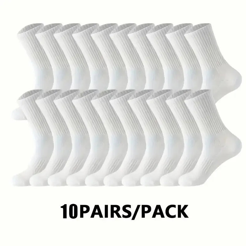 5/10/20 Pairs Neutral Solid Mid-Crew Socks - Breathable Sweat-Wicking Antibacterial Sports Socks