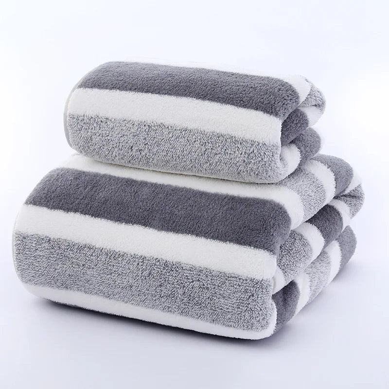 Striped Microfiber Towel Set – 70 x 140 cm (27.6 x 55.1 in) Bath + 35 x 75 cm (13.8 x 29.5 in) Face Towel – Quick Dry, Soft & Absorbent