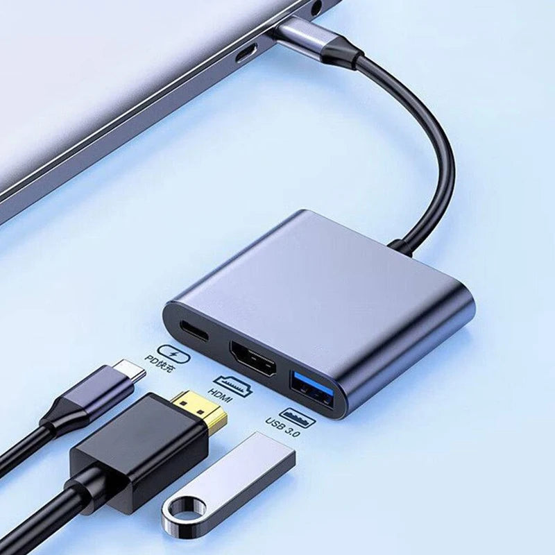 3-in-1 USB-C Hub HDMI & USB 3.0 Type-C Docking Station for Laptops