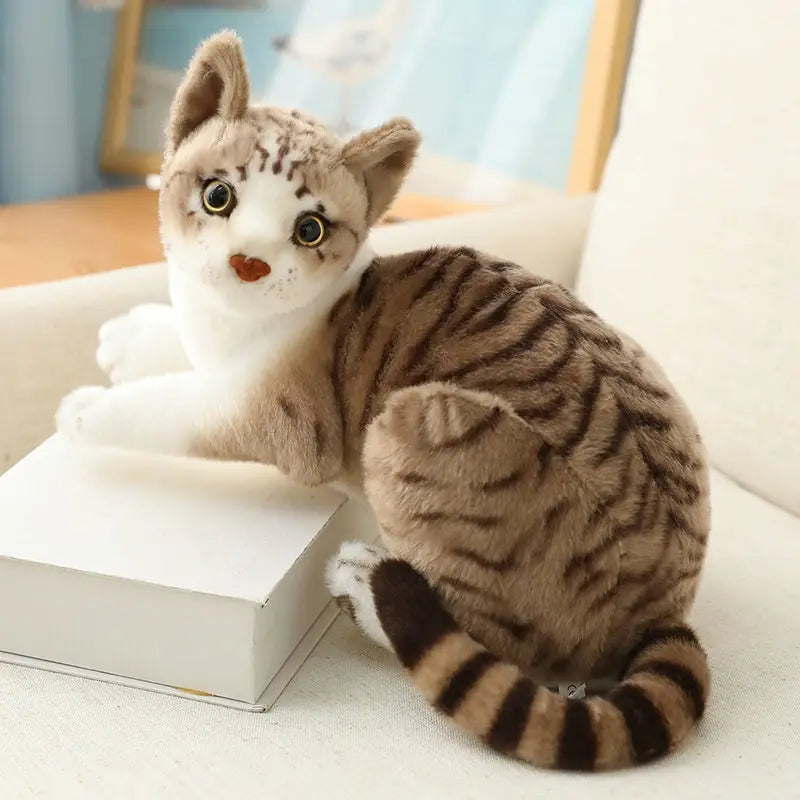 Siamese Cat Plush Toy 7.9–9.8 in (20–25 cm) Lifelike Stuffed Cat, Soft Cuddly Decor & Gift