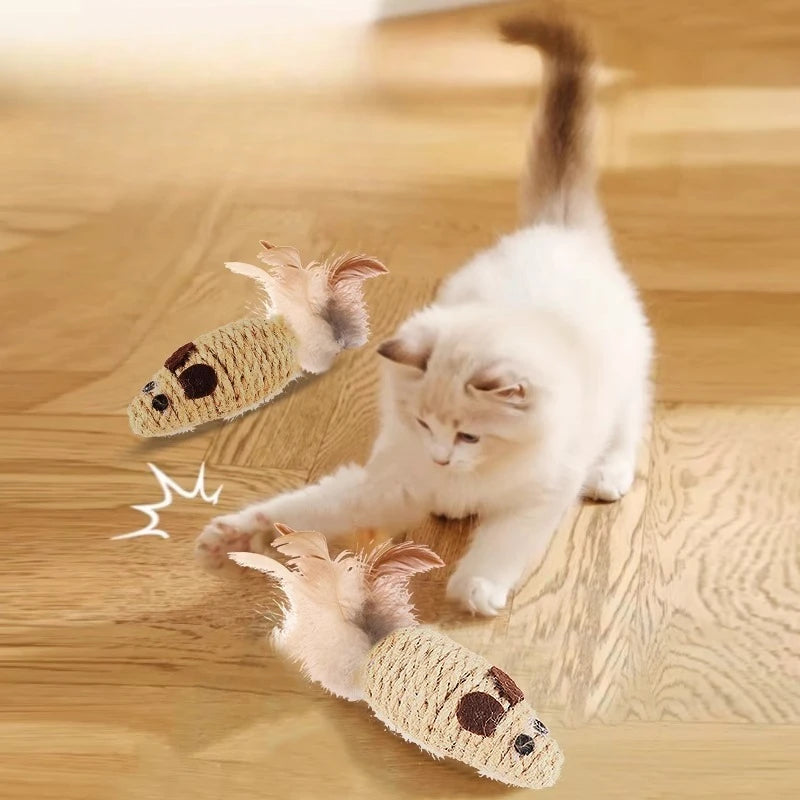 Sisal Plush Mouse Cat Toys for Kittens - 1–5 Pack