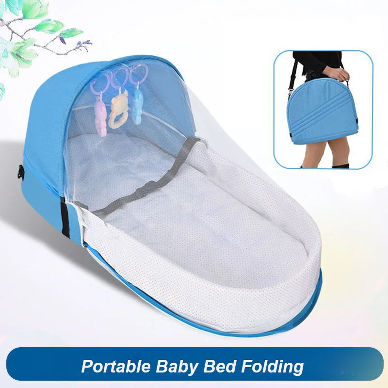 Portable Folding Baby Crib with Mosquito Net & Mattress | Travel Bassinet Backpack (31.5 x 15.7 x 16.5 in / 80 x 40 x 42 cm)