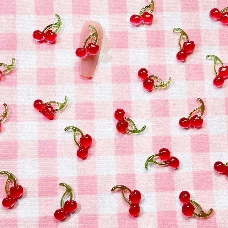 20-Pack 3D Mini Red Cherry Nail Charms Resin Nail Art Decorations for DIY Manicure