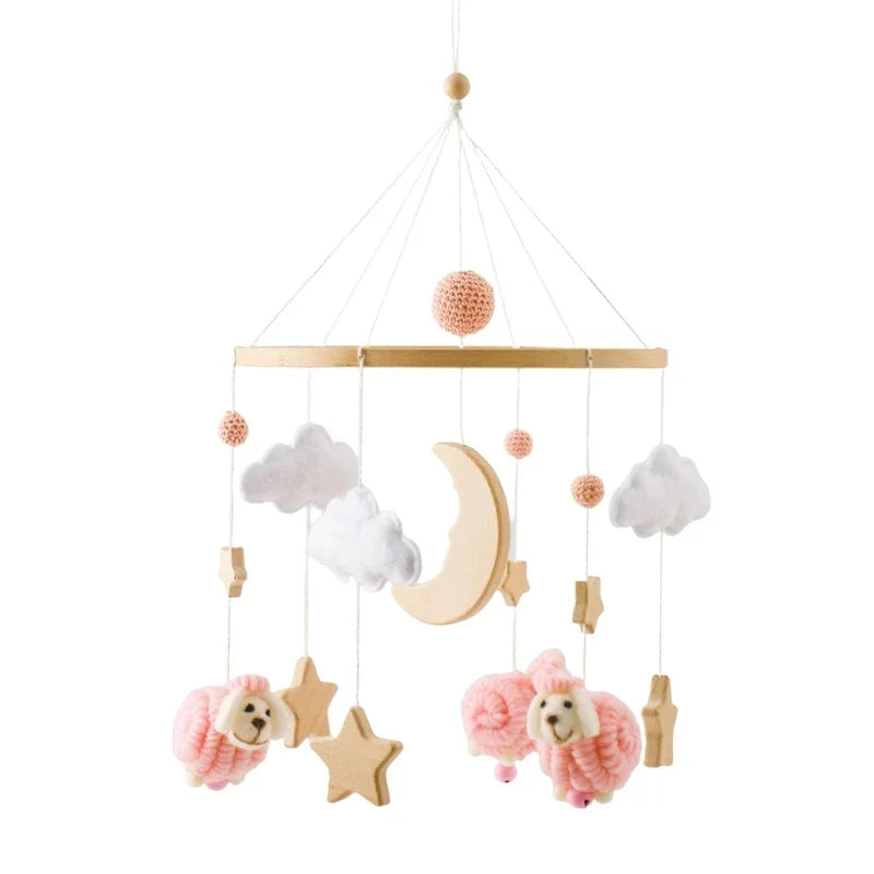 Wooden Crochet Crib Mobile with Felt Rattles – Hanging Bed Bell Toy for Newborns & Infants 0-12 Months