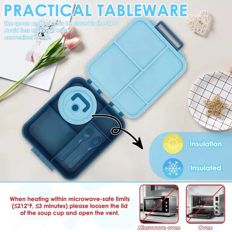1700ml Leakproof Bento Lunch Box with 300ml Stainless Steel Soup Jar — Microwave-Safe Lunch Box for Office & School