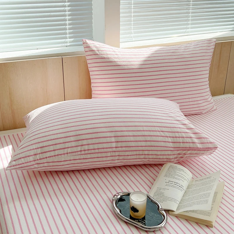2-Pack 100% Cotton Pillowcases 48 x 74 cm (18.9 x 29.1 in) - Striped Pillow Covers, Skin-Friendly