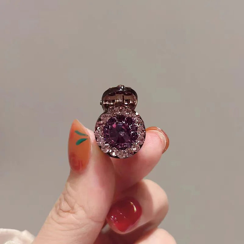 Mini Round Rhinestone Hair Claw Clip – 2/4 Pack Small Retro Zircon Hairpins for Women & Girls