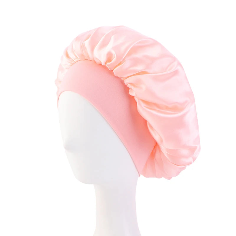 Women's Satin Wide-Brim Sleep Bonnet – Elastic Hair Care Night Cap, One Size