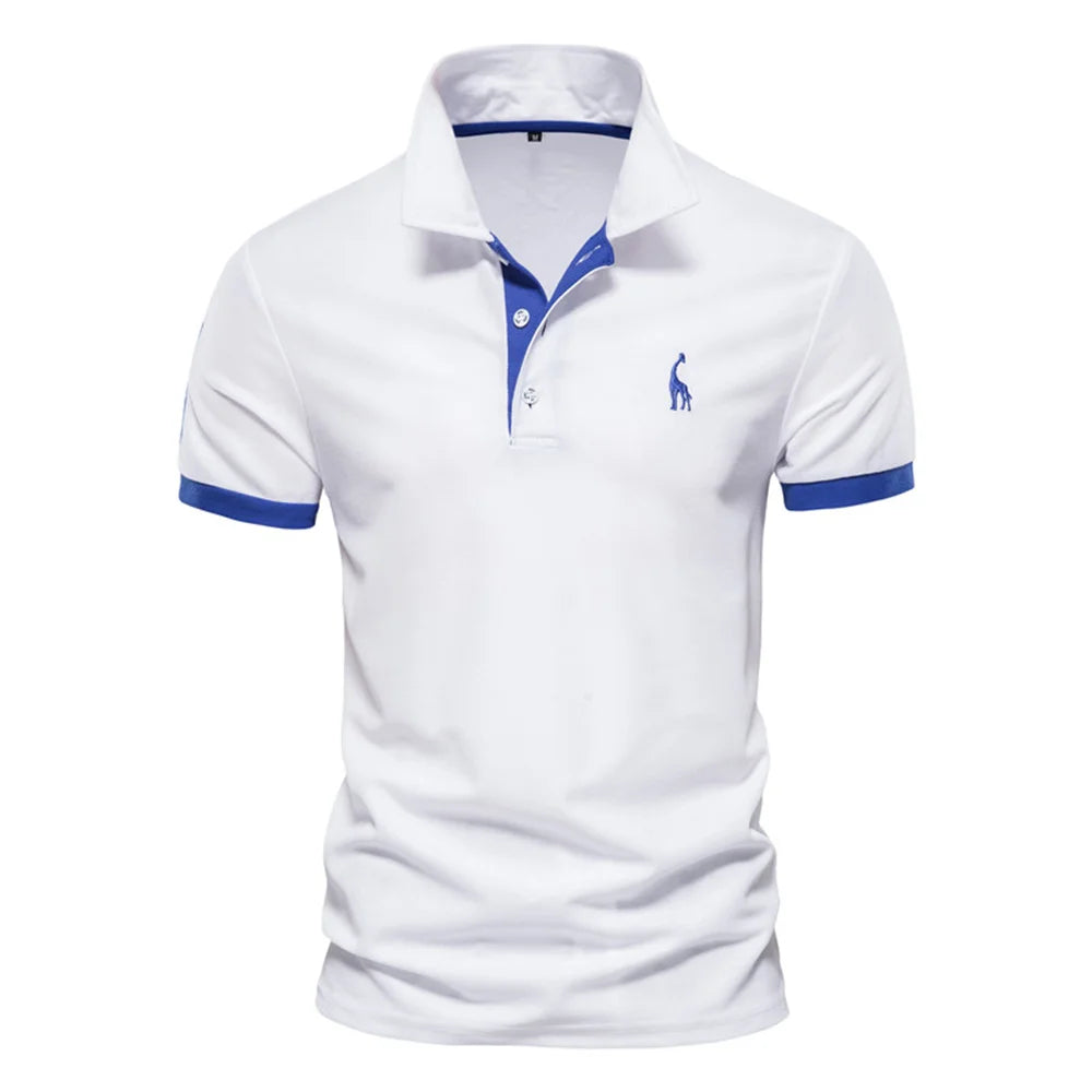 Men's Embroidered Giraffe Polo Shirt - Short Sleeve Cotton-Poly Casual Business Summer Polo