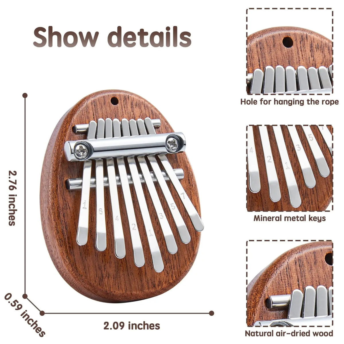 Mini 8-Key Kalimba Thumb Piano Waterdrop Design Portable with Lanyard Kids Gift