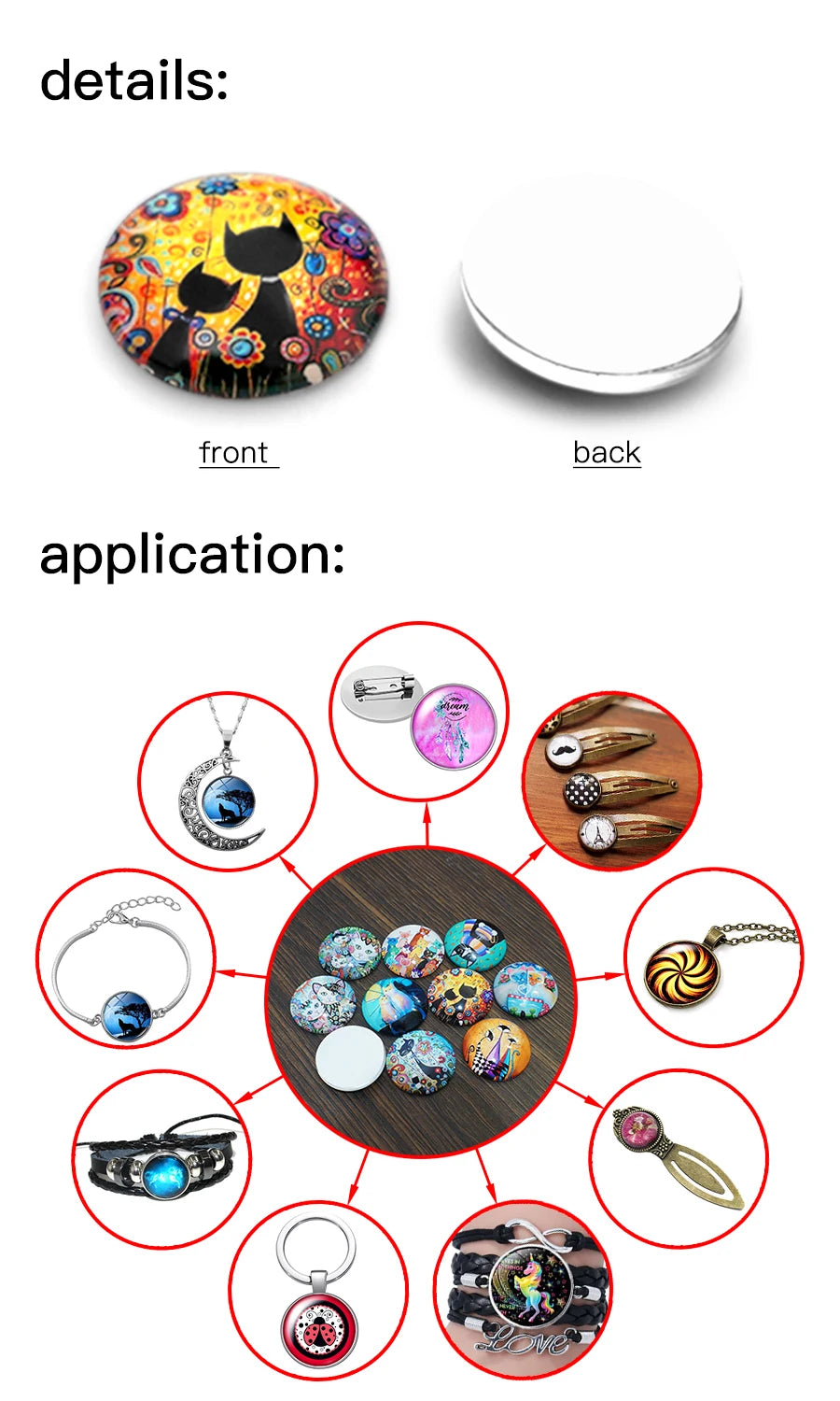 10-Pack Round Glass Photo Cabochons (12/18/20/25mm) Floral Flat Back for Jewelry Making