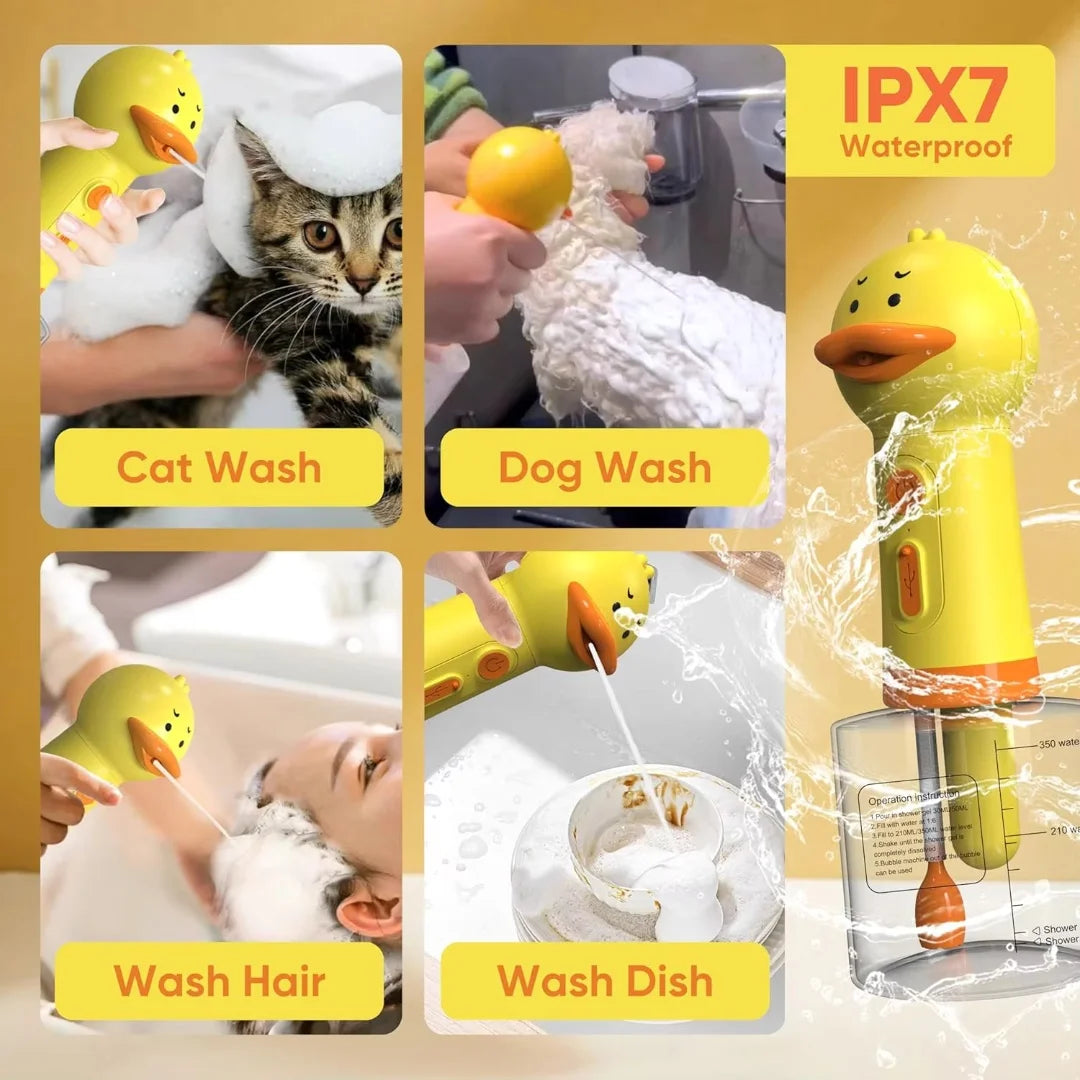 Cute Duck USB Rechargeable Electric Foam Soap Dispenser for Pet Bathing - Automatic Foamer for Dogs & Cats