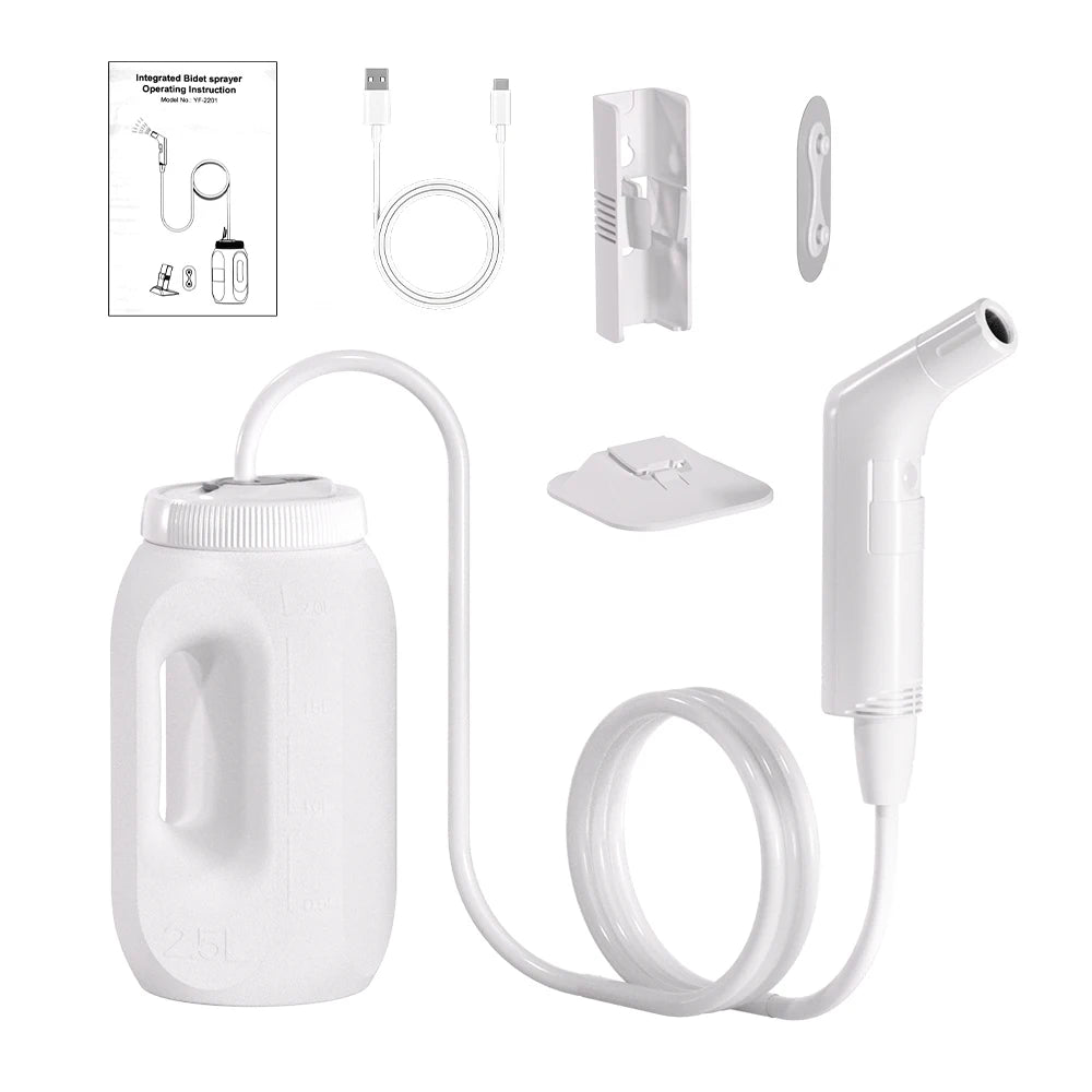 2.5L Portable Rechargeable Electric Bidet Sprayer – Handheld Shataf for Personal Hygiene, Travel & Camping