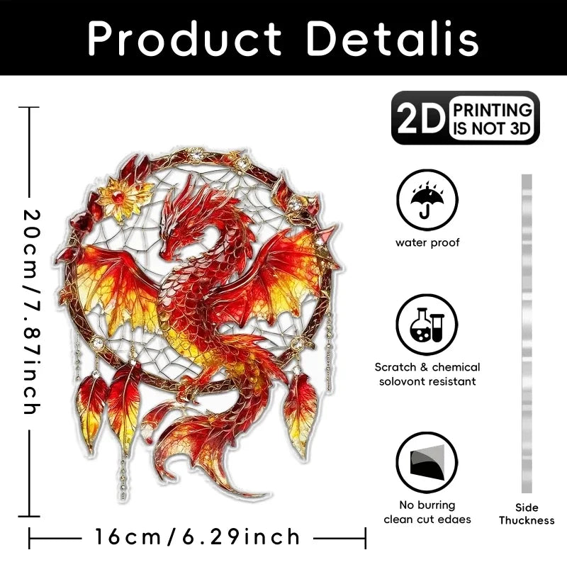 Fantasy Dragon Acrylic Sun Catcher – Green & Red 2D Hanging Window and Door Dreamcatcher Home Decor Gift