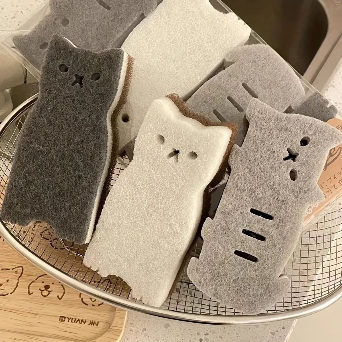 4-Piece Cute Cat Kitchen Sponge Set - Thick Durable Dishwashing and Cleaning Sponges