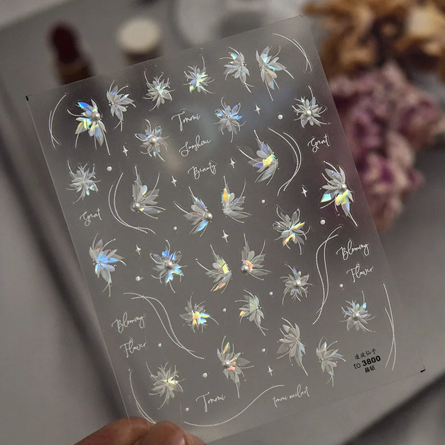 5D Lace Bow Nail Stickers with Crystal Rhinestones view 9