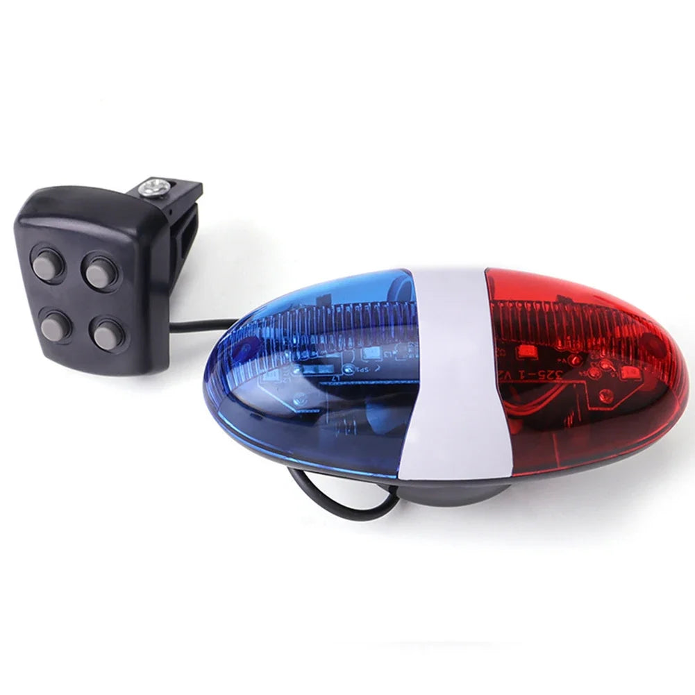 6-LED 4-Tone Electric Bike Horn and LED Warning Light, 120dB Handlebar Siren for Bicycle, Scooter, Kids