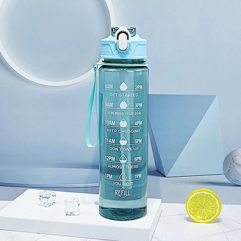 750–800ml Time-Tracking Sports Water Bottle with Straw, Leak-Proof Locking Flip Lid & Carry Strap (25–27 fl oz)
