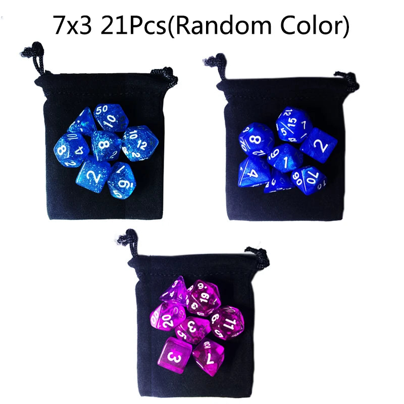 Multicolor Polyhedral RPG Dice Sets — 7-Piece D20 D12 D10 D8 D6 D4 with Bag, Multiple Pack Options (3/6/10/15/20 Sets)