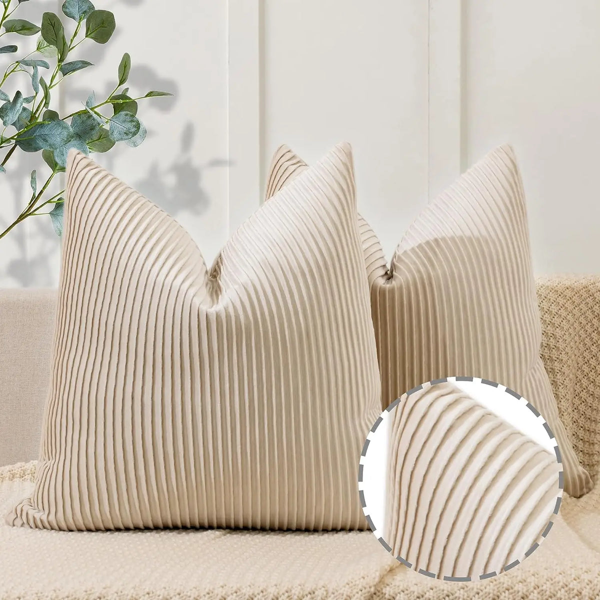 Velvet Striped Pillow Cover 1-Pack - Luxury Decorative Throw Cushion Case for Sofa & Bed