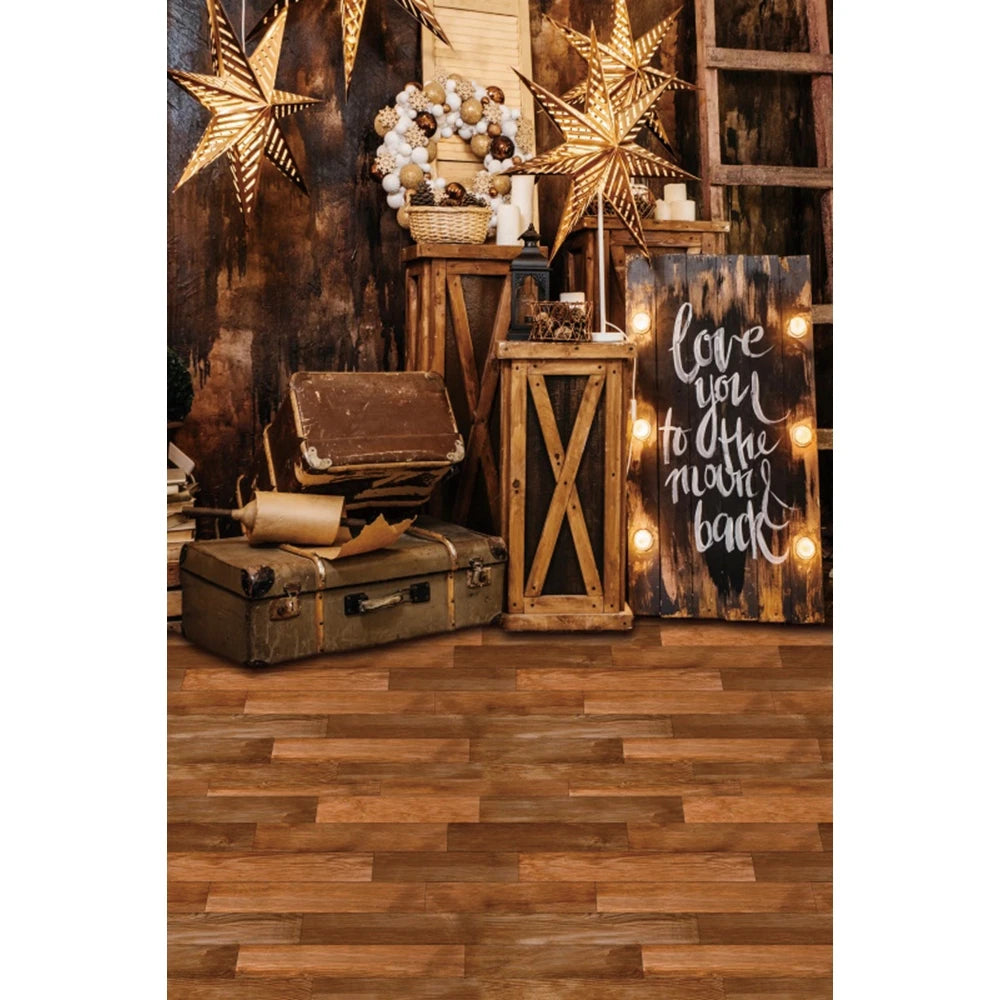 Christmas Photography Backdrop - Santa, Tree & Fireplace Winter Snow Wood Floor Portrait Background
