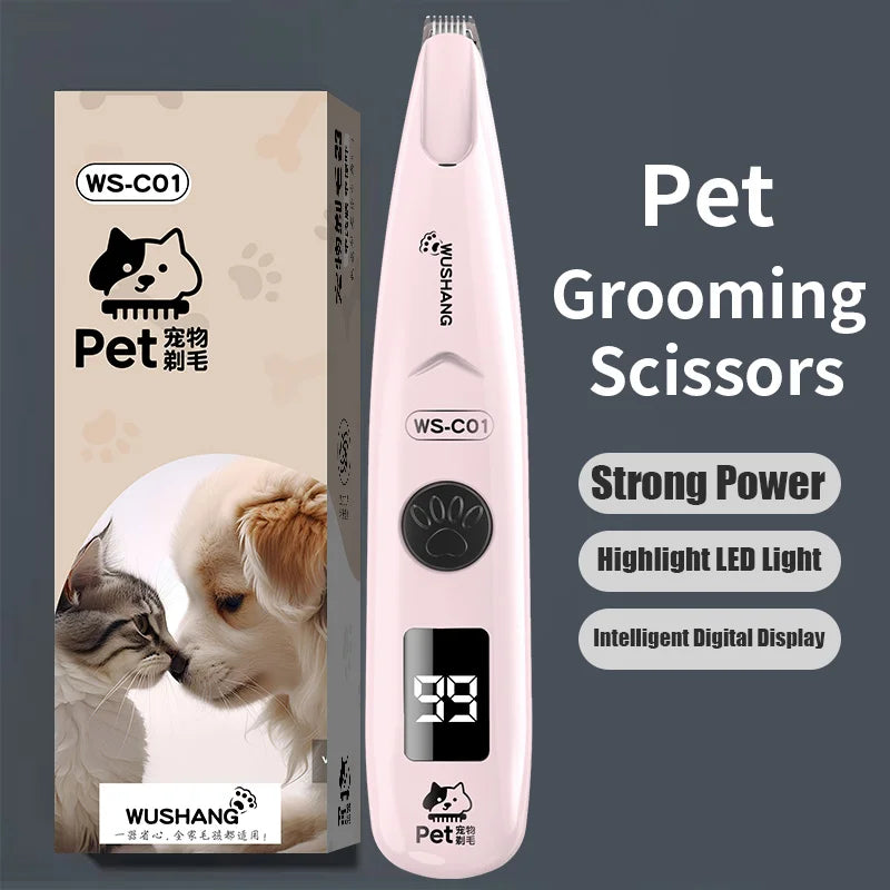 Cordless Pet Grooming Trimmer with LED Light, Waterproof Low-Noise Dog & Cat Paw Face Ear Shaver, Rechargeable