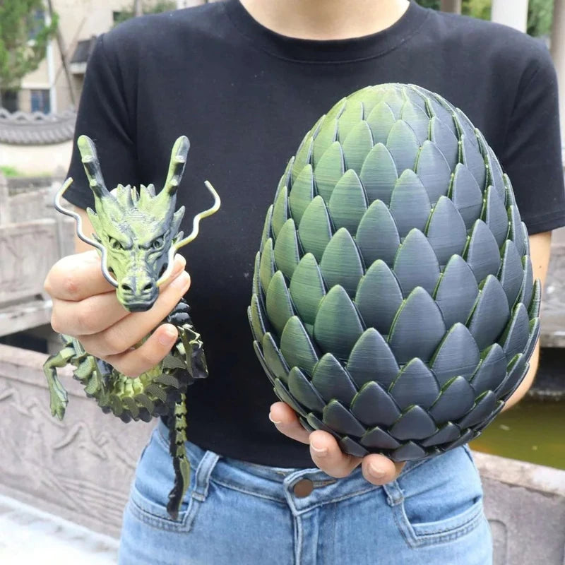 2-Pack 3D Printed Egg Dragon Figurines — 18 cm (7.1 in) & 60 cm (23.6 in) Decorative Statues for Home, Party & Christmas Gifts