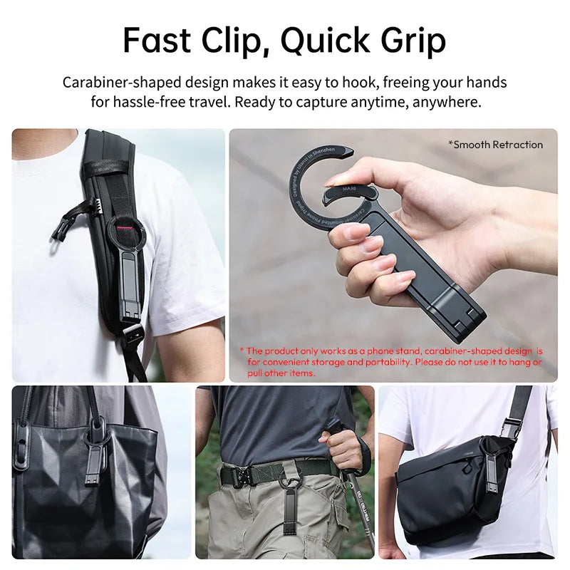 Carabiner-Mounted Mini Phone Tripod – Lightweight Aluminum Magnetic Dual-Sided Holder for Vertical & Horizontal Vlogging & Live Streaming