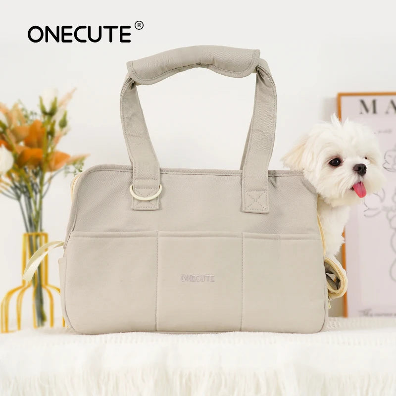 FanzyMarket portable cotton pet sling carrier for small dogs and cats, showing shoulder handbag design in small and medium sizes.