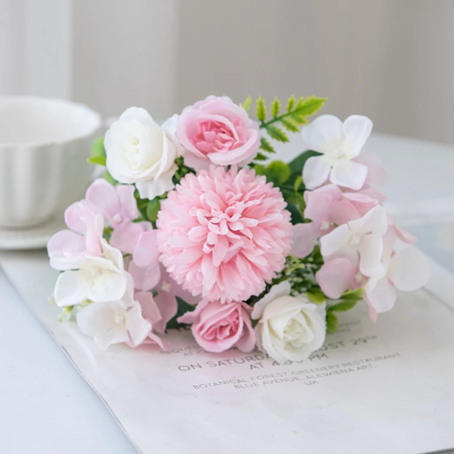 Silk Rose & Chrysanthemum Artificial Flower Bouquet - 2-Pack Wedding, Garden Archway & Home Festival Garland Decor