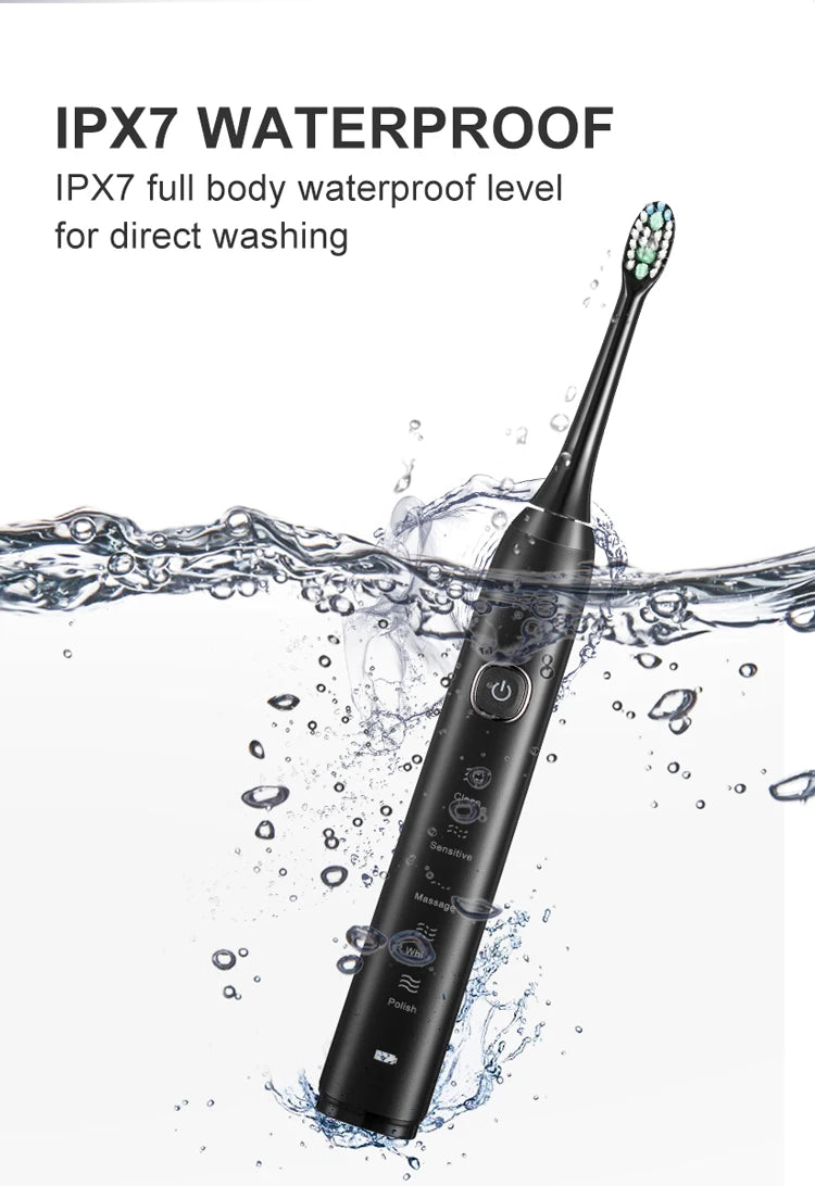 Sonic Ultrasonic Electric Toothbrush Rechargeable USB Type-C, 8 Replacement Brush Heads, Waterproof, Whitening, 5 Modes