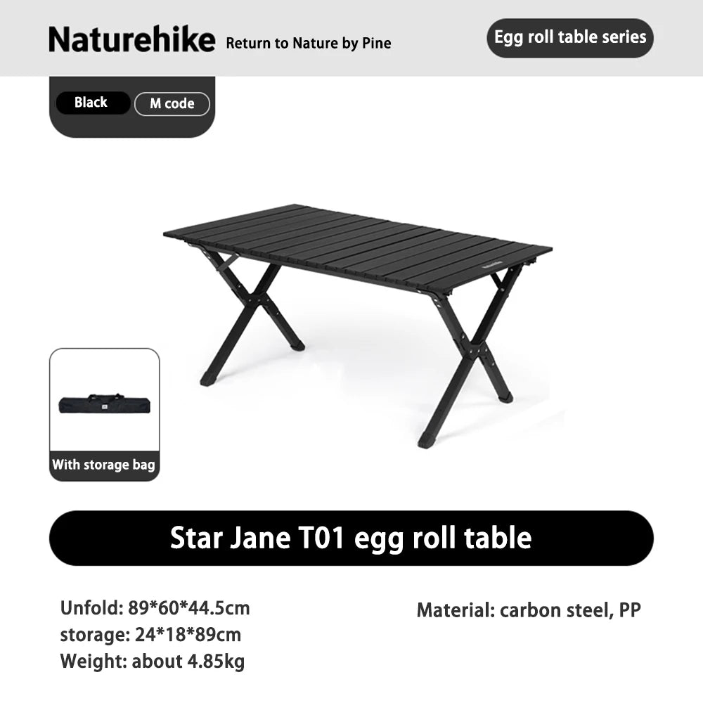Portable Foldable Camping Picnic Table – Roll-Up Color Block Desktop, Carbon Steel Frame (Small/Medium/Large)