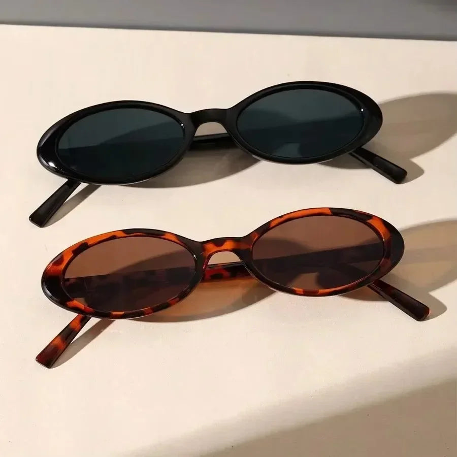 Small Oval Leopard Print Sunglasses - Retro Travel Fashion Shades, UV400 Protection