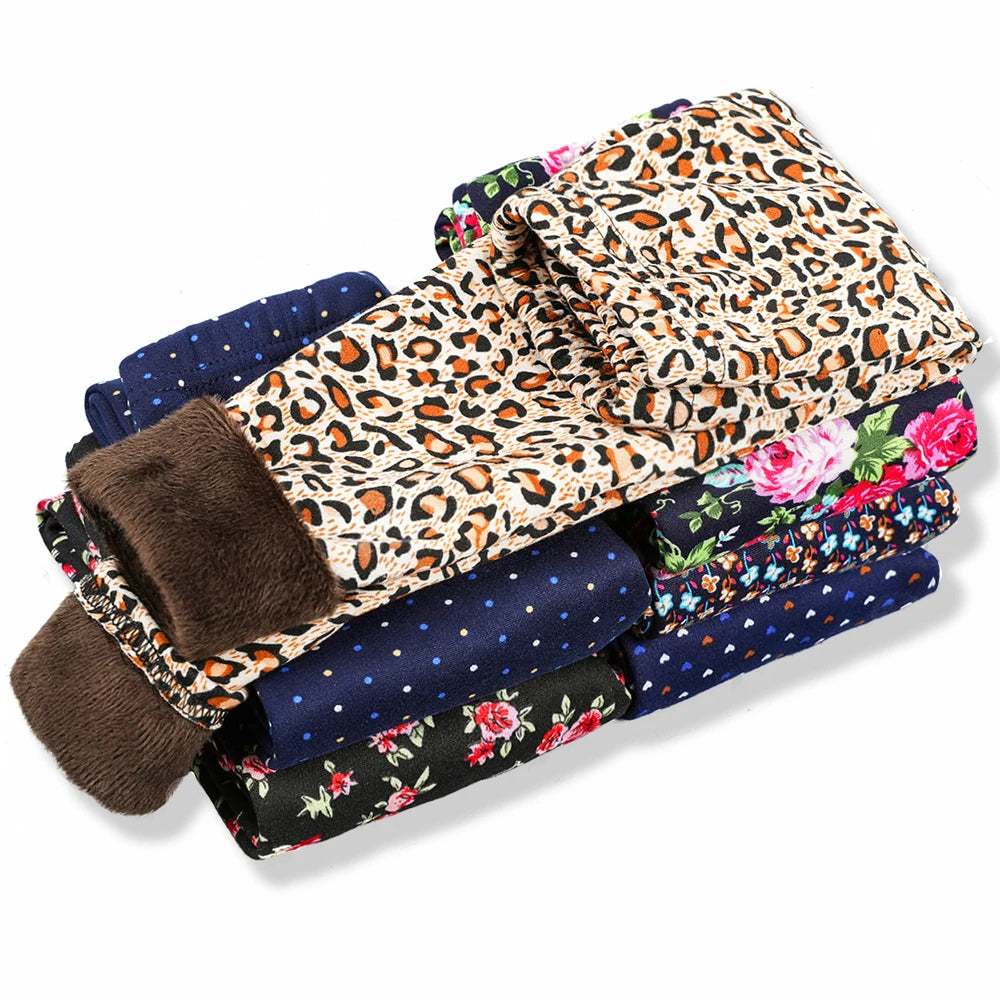 Kids Warm Fleece-Lined Cartoon Leggings Thick Plus Velvet Winter Pants Ages 4-6