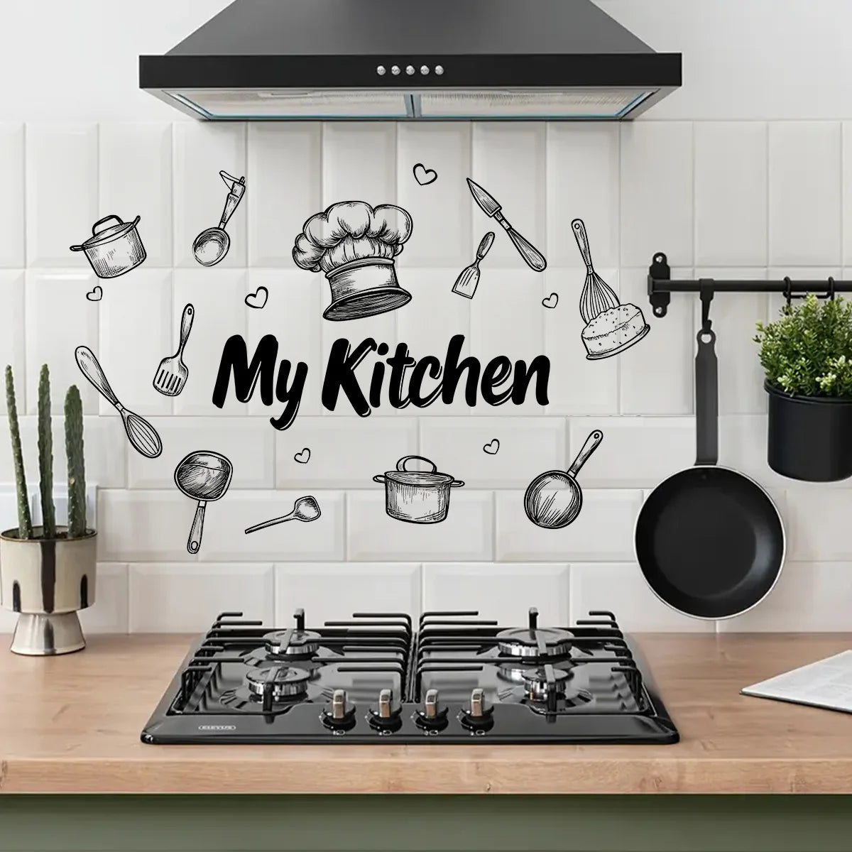 1-Piece Kitchen Utensils Self-Adhesive PVC Wall Sticker Waterproof Kitchen & Dining Room Decor