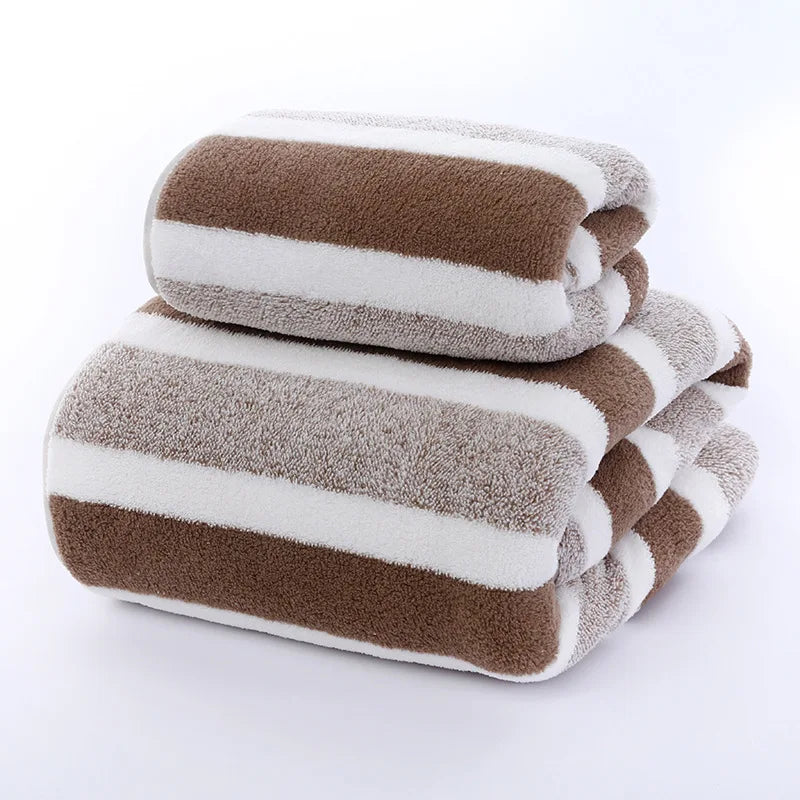 Striped Microfiber Towel Set – 70 x 140 cm (27.6 x 55.1 in) Bath + 35 x 75 cm (13.8 x 29.5 in) Face Towel – Quick Dry, Soft & Absorbent